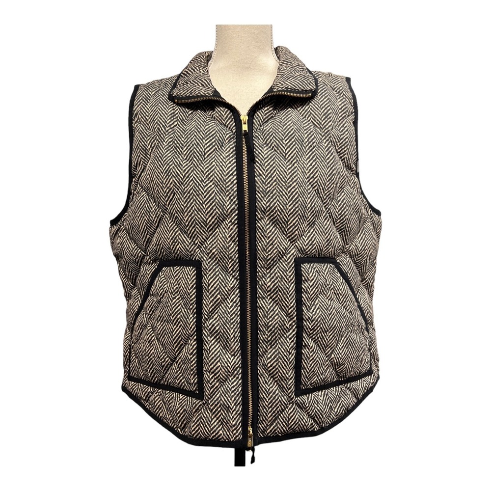 J Crew Pufferβ Vest Black Herringbone Down Filled Full Zip Womens XL Layering